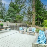 Deck Repair white wooden bench on wooden deck