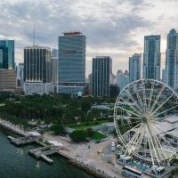 Buildings skyscrapers and a Ferris wheel in Miami, Florida